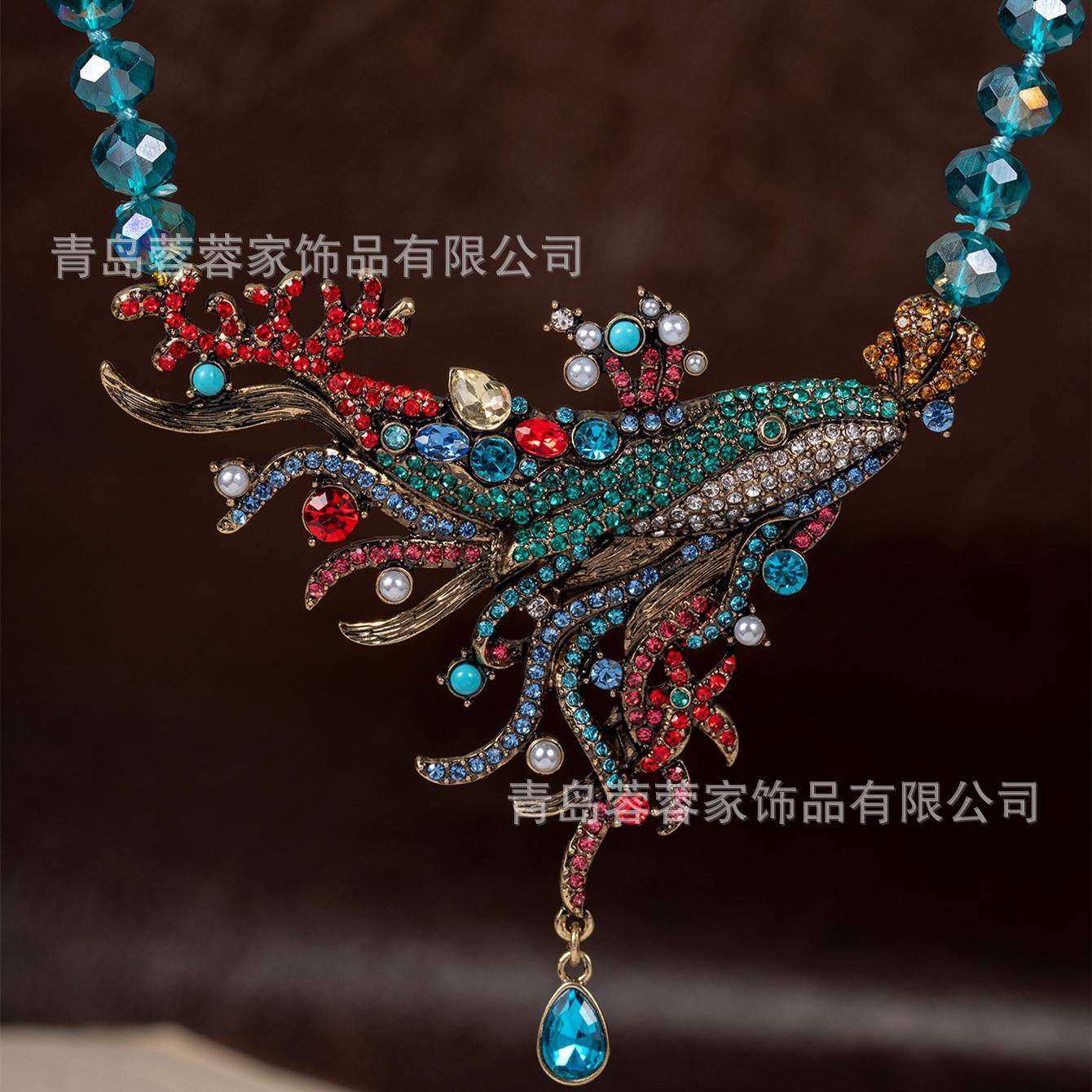 

Second-hand Necklaces High-end Goods Heavy Industry Bead Ocean Whale Exaggerated Vintage Earrings Feeling