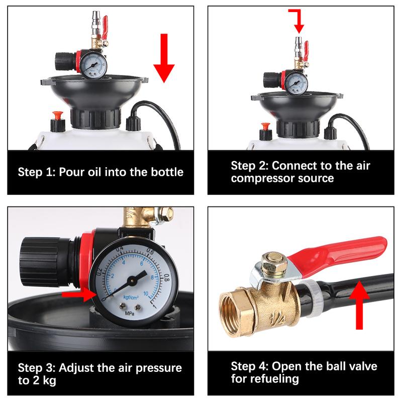 5L Oil Change Pump Fuel Filling Car Brake Bleeder Brake Fluid Refueling High Pressure Gauge 1/4" Adapter Pneumatic Oil Pump Tool
