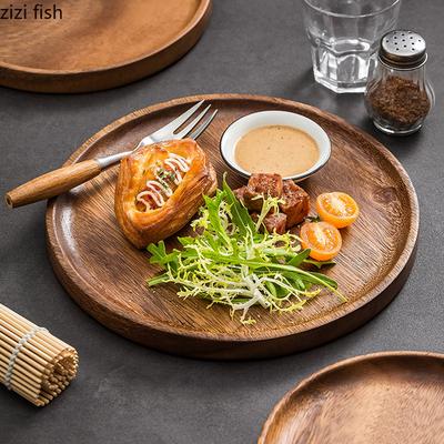 Piatto piano circolare in legno di noce, piatto creativo per bistecca, piatto per insalata, piatti per pasta, piatti da dessert, stoviglie speciali per ristoranti
