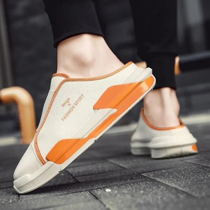 Fashion Mules Slides Flat Rubber Pvc Canvas Half Men's Shoe Designer Luxury Adult High Quality Fashion Clappers 2025 Casual Male Slipper