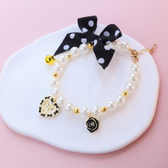 Elegantes Haustierhalsband mit Glöckchen und Schleife, atmungsaktiv, zum Anziehen, Gothic-Kunstperle