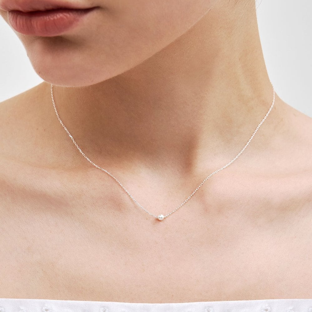 [Sv925] White 3Mm Pearl Necklace