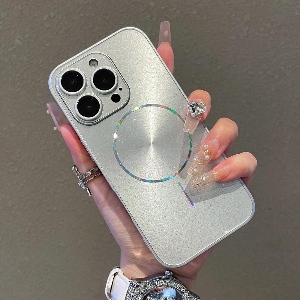 Luxury For Magsafe Glitter Aurora Glossy Phone Case For iPhone 15 16 17 Pro Max 14 Plus 13 12 11 Full Lens Protection Back Cover
