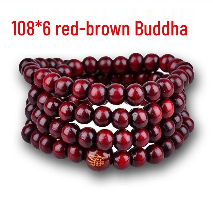 

Браслет из 108 бусин буддийского сандала красно-коричневого цвета, обматывается 3 раза, розарий в стиле «звезда»
