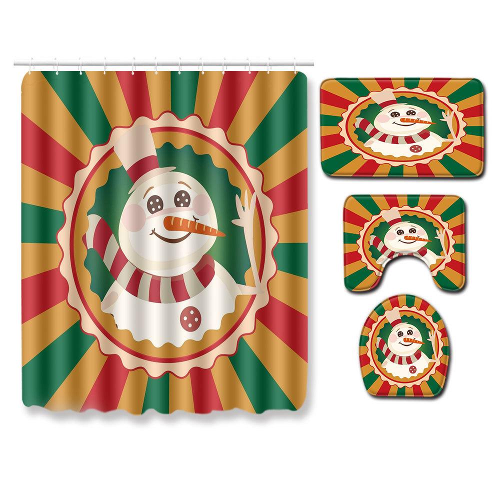 

Christmas Shower Curtain Floor Mat Combination Four-Piece Set Bathroom Toilet Carpet Shower Room Mat Foot Mat 180 * 180 shower curtain + 45 * 75