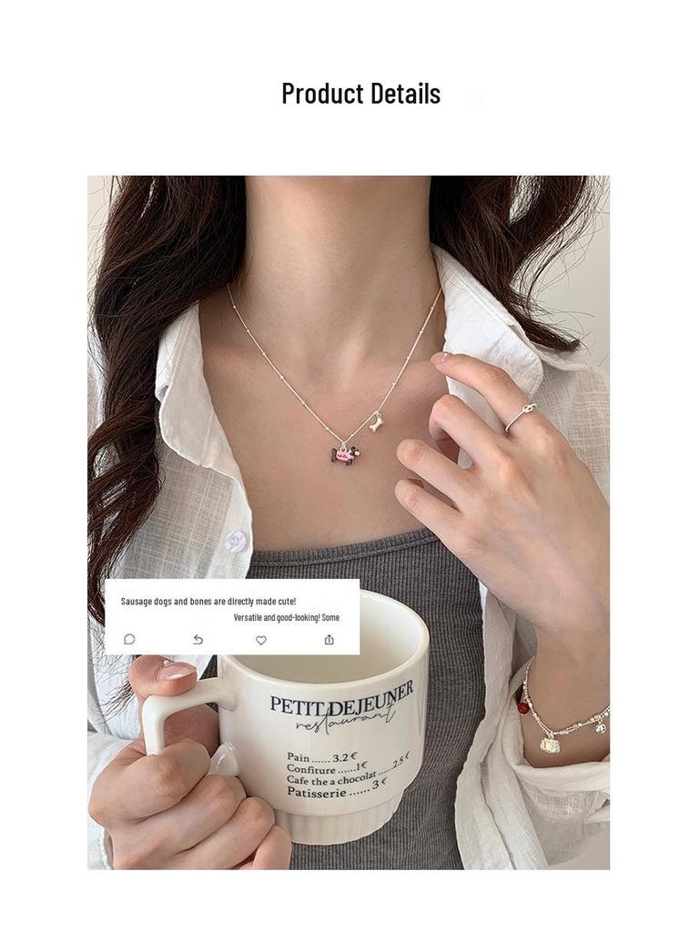 Cute Puppy Collarbone Necklace - Women's Trendy Cartoon Design, Childlike and Versatile Fashion Style