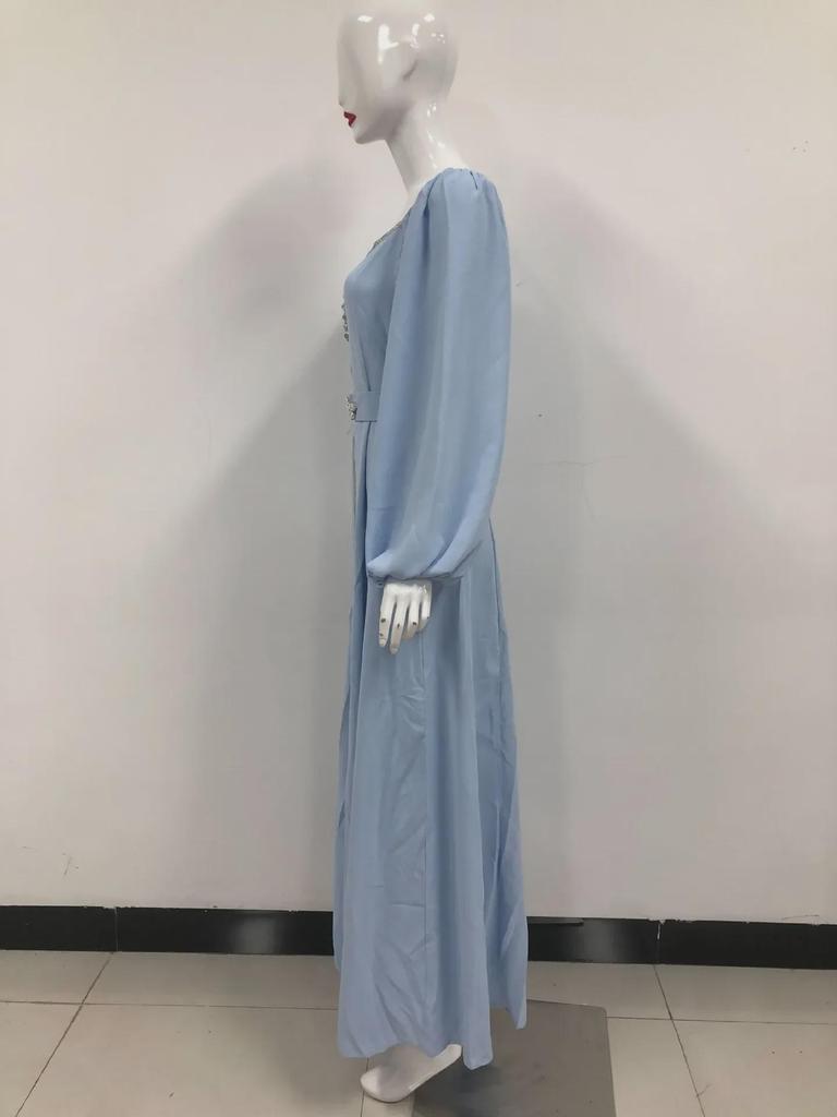 Elegantes Diamantkleid mit hoher Taille, Herbst 2023, muslimische Mode aus dem Nahen Osten