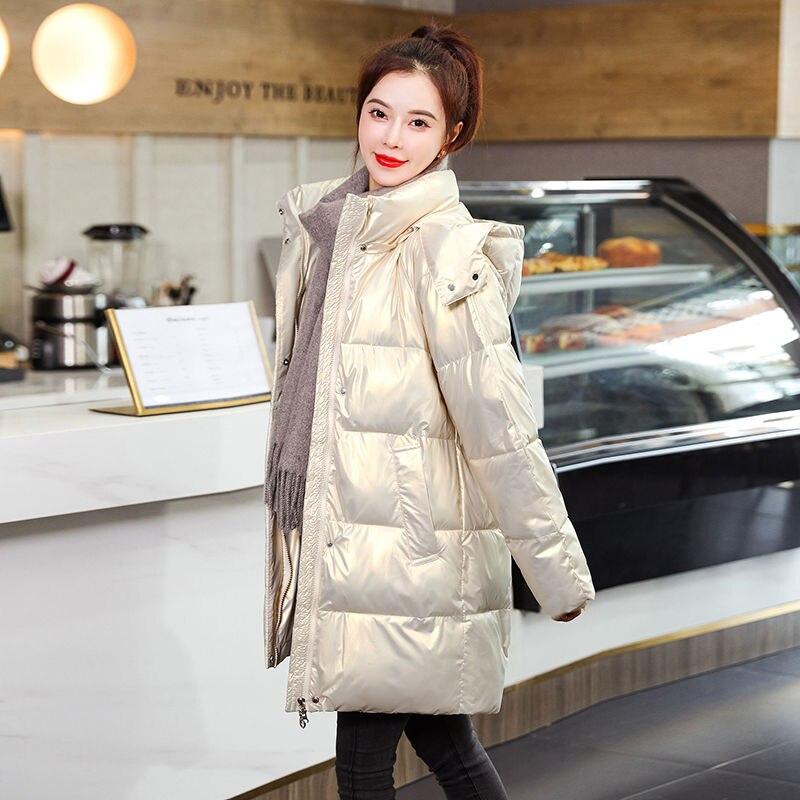 Autumn Winter Long Down Cotton Padded Thickened New Face Hooded