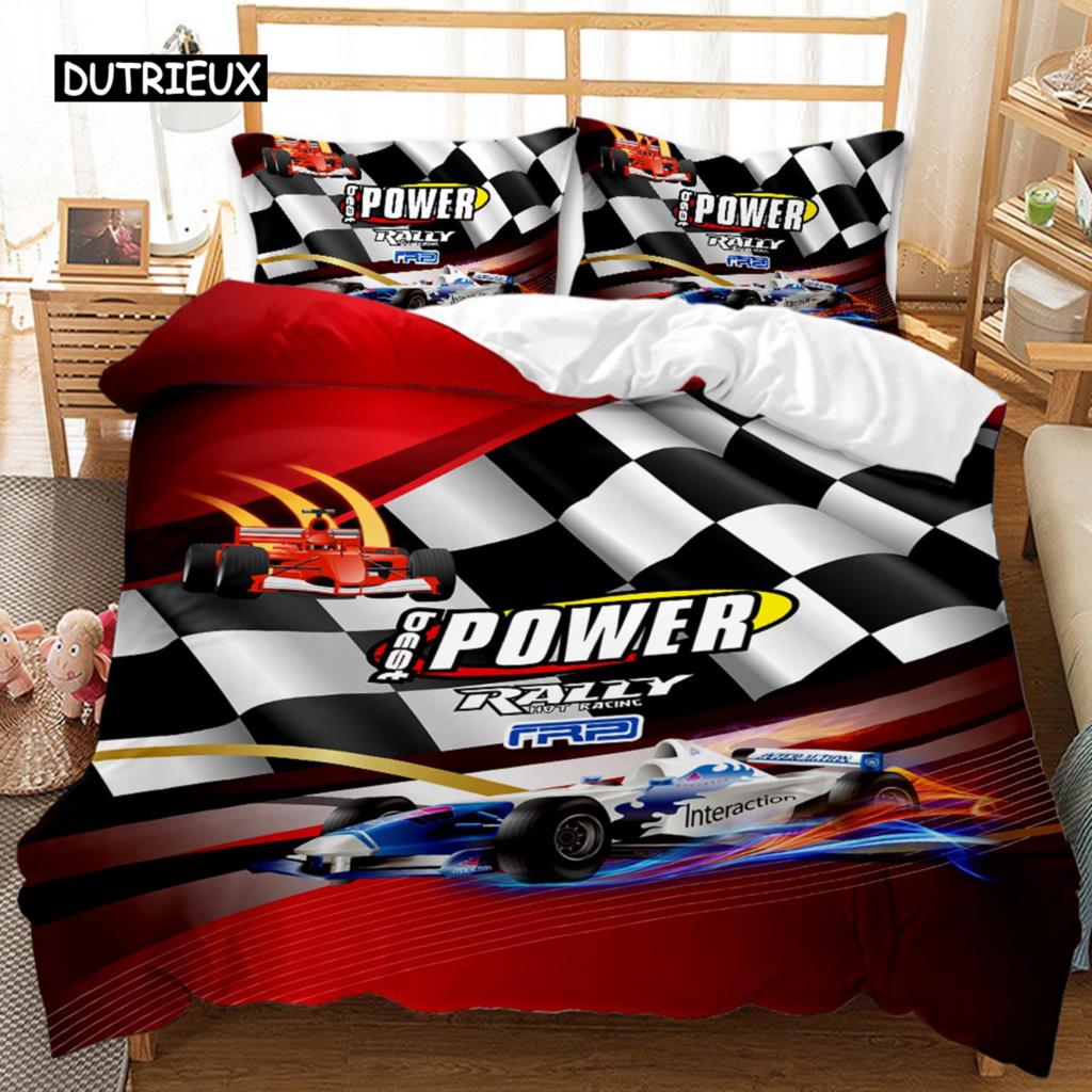 Racing Duvet Cover Dirt Bike Twin Size Race Car Competition Extreme Sports Comforter Cover Men Automobile Polyester Qulit Cover