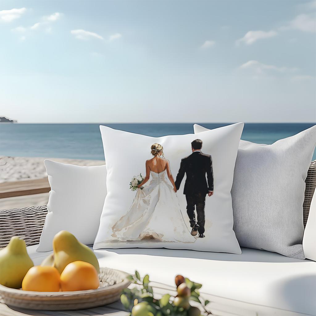 1Pc Wedding Couple Back View Printed Throw Pillow Cover, Suitable For Sofa, Bedroom, Living Room, A Romantic Gift For Newlyweds.