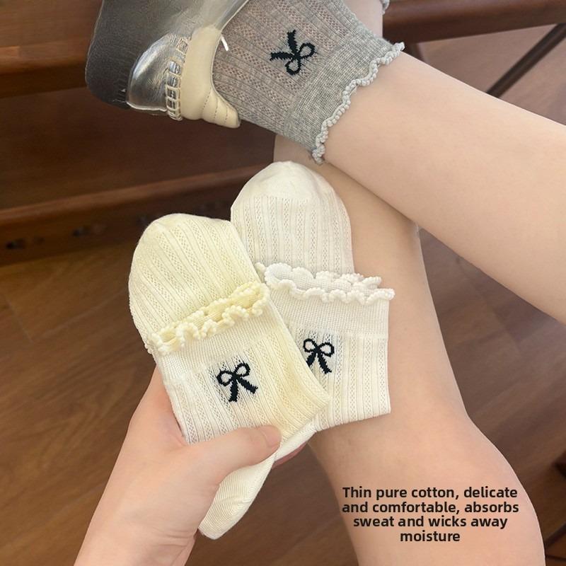 Bows and Lace Short Socks - Summer Women's Thin Style - Versatile for Summer - Mesh Ventilation - Boneless Short Tube Socks