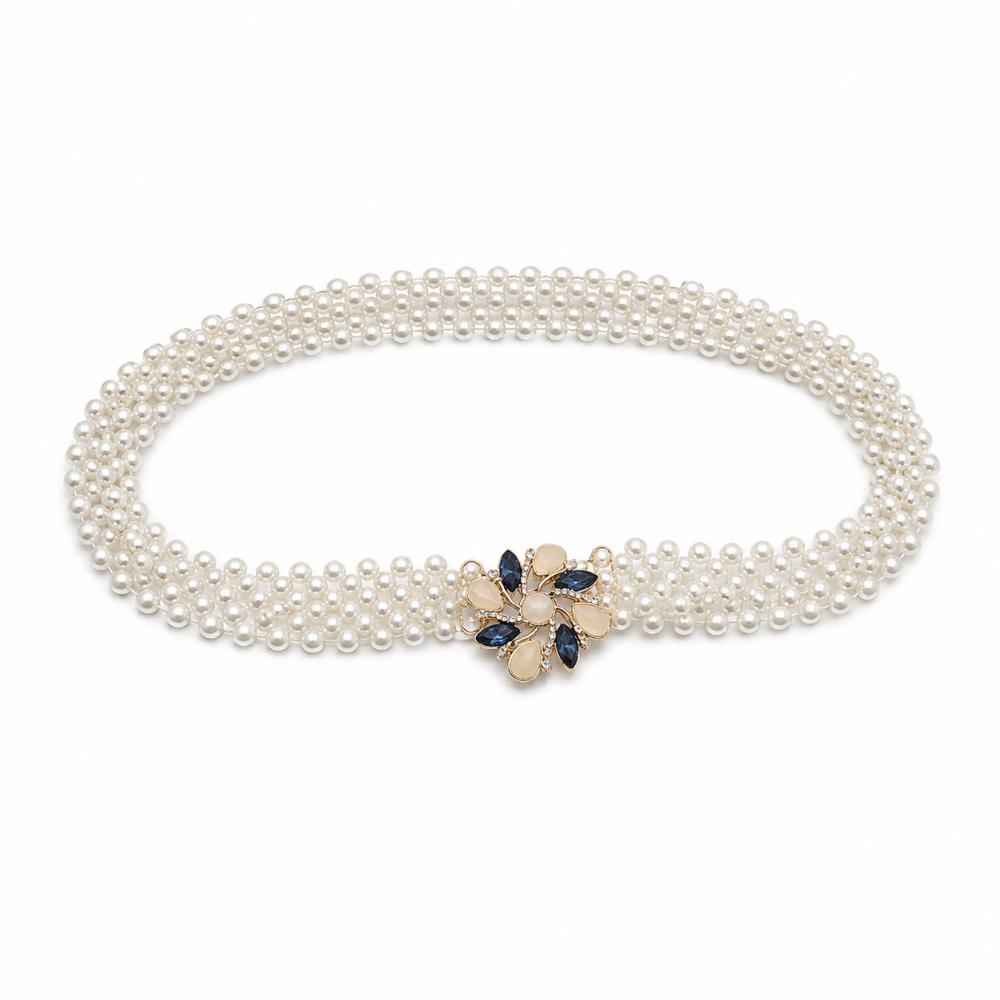 White Imitation Pearl Faux Pearl Belt Polyester Waist Chain Gifts Elastic Belt For Women 1