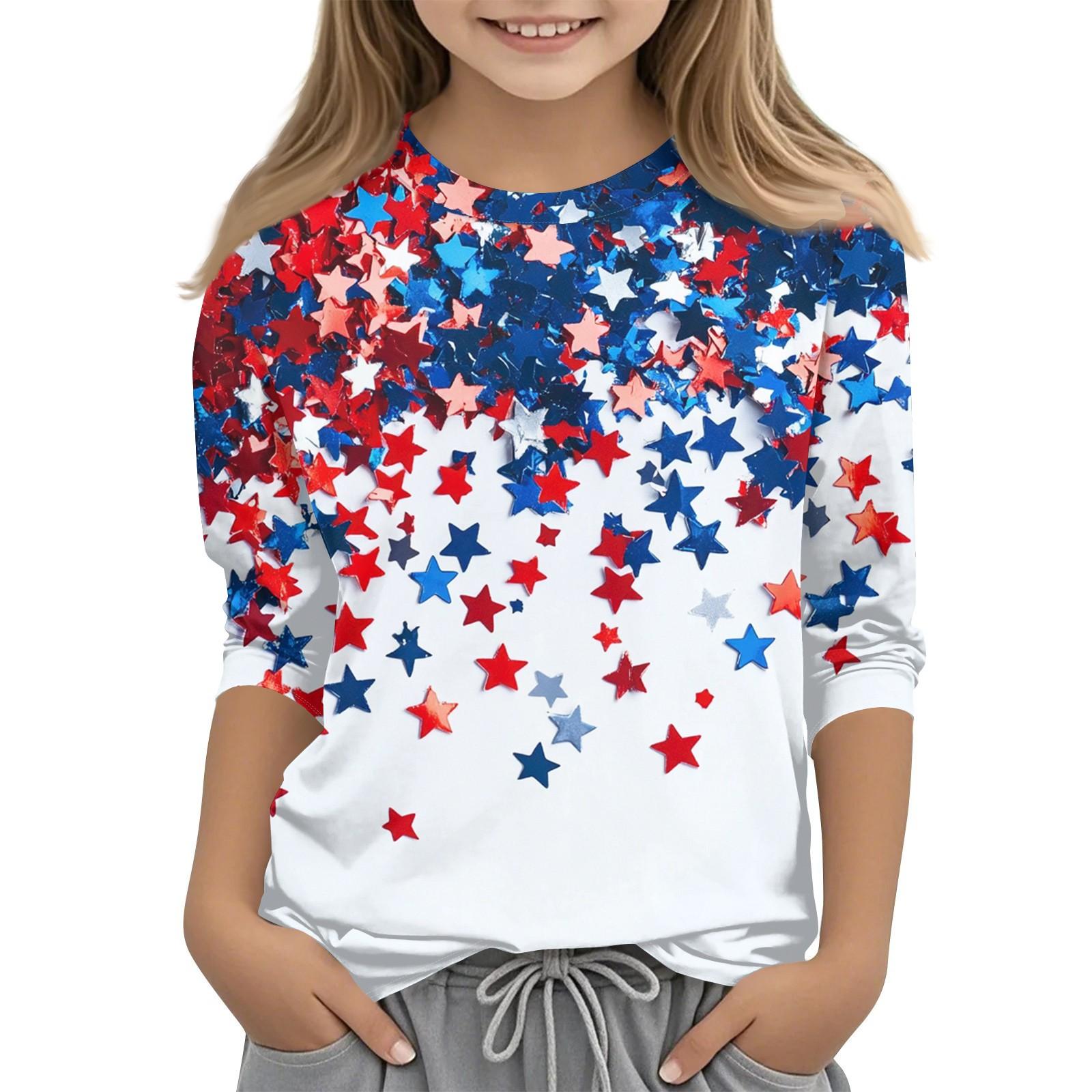 

Детская повседневная футболка с круглым вырезом и принтом «День независимости» с рукавами 7 точек 130 белый