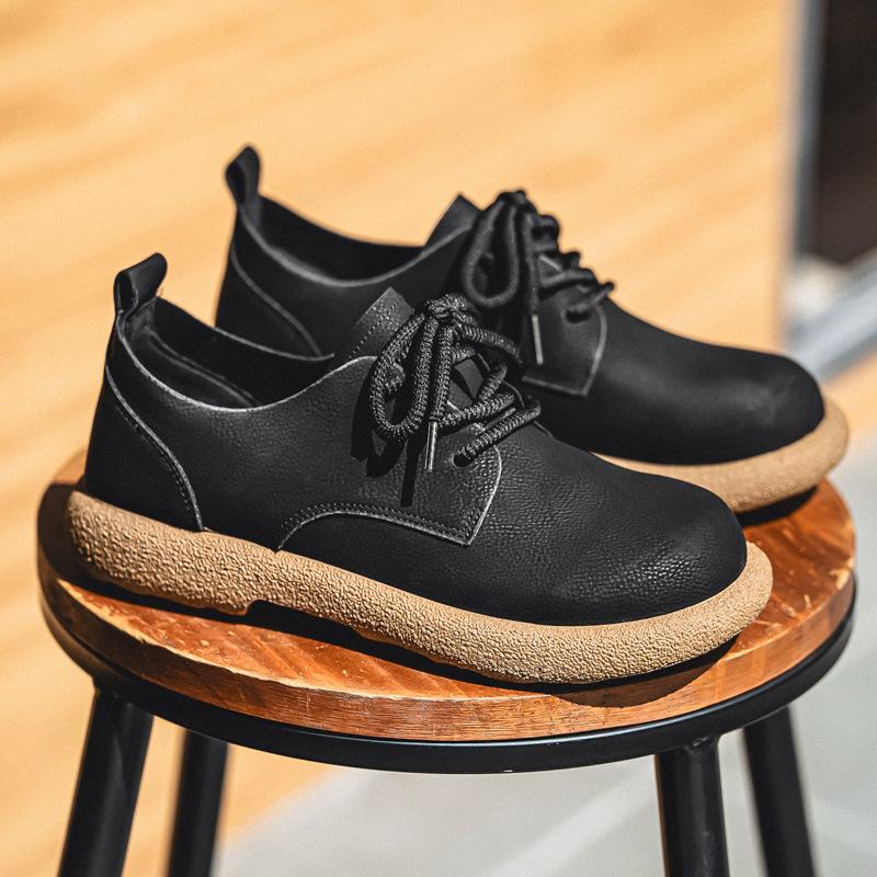 Casual Leather Shoes Men's New Retro British Style Big Head Shoe Soft Sole Low-top Fashion Leather Shoe Men Men's Casual Shoes