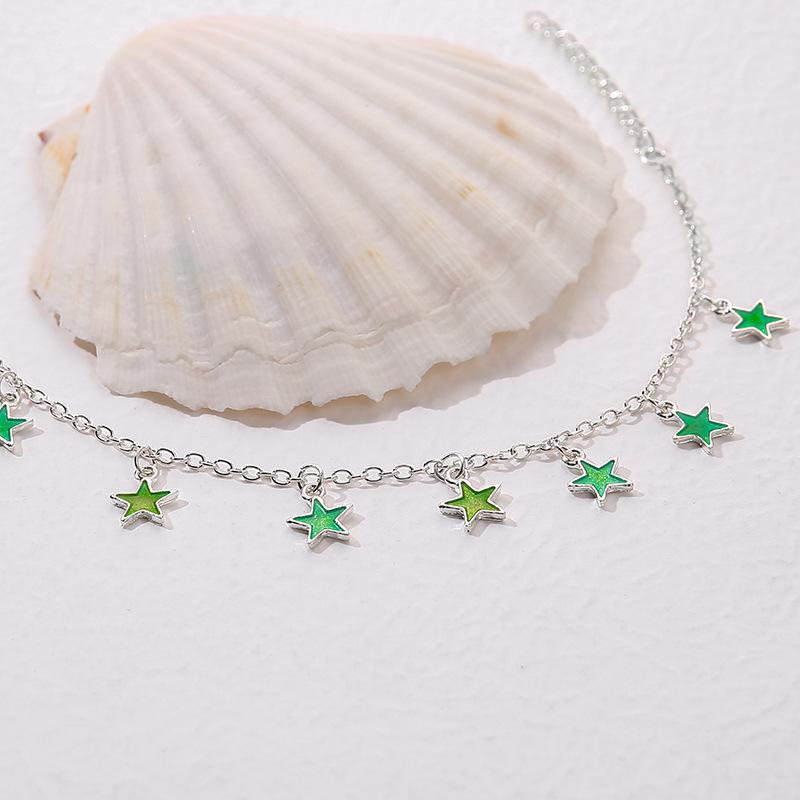 Beach Wind Fluorescent Green Five-Pointed Star Fringed Anklet Exquisite Super Fairy Luminous Gorgeous Anklet Female