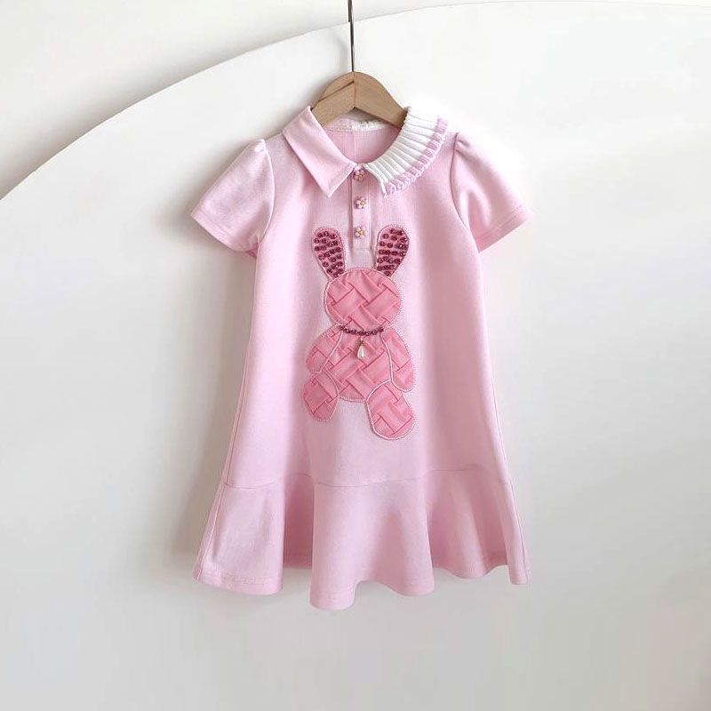 Girls Summer Dress Cute Princess Polo Neck Short Sleeve Dress 110