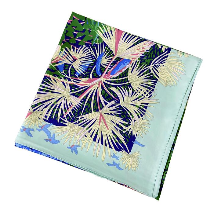 New Luxury Brand 130cm Bohemia Bird Flower Hillside Twill 100% Silk Scarf Women Square Scarves Kerchief For Ladies Shawl