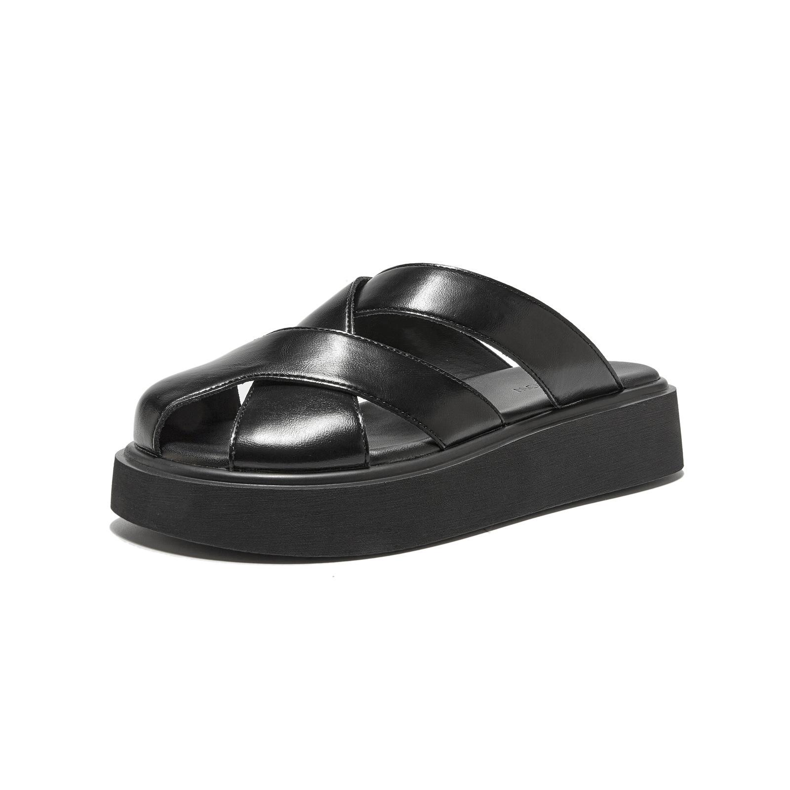 

Летние новые тапочки с сумкой, женские уличные плетеные полые, на толстой подошве с увеличением высоты, повседневные универсальные кожаные прохладные тапочки 39 чёрный