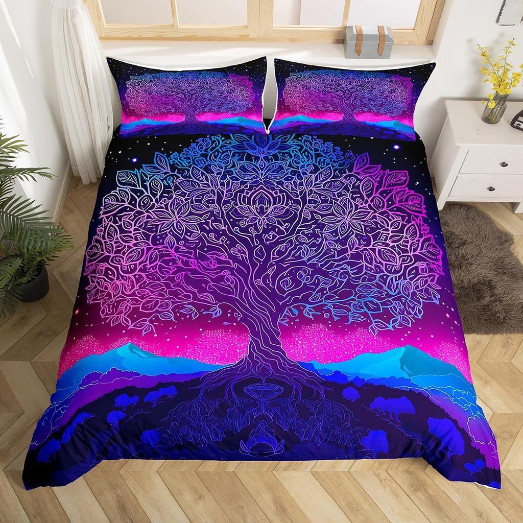Psychedelic Floral Duvet Cover Microfiber Exotic Lotus Feather Bedding Set Bohemian Mandala Comforter Cover Twin For Girls Teen