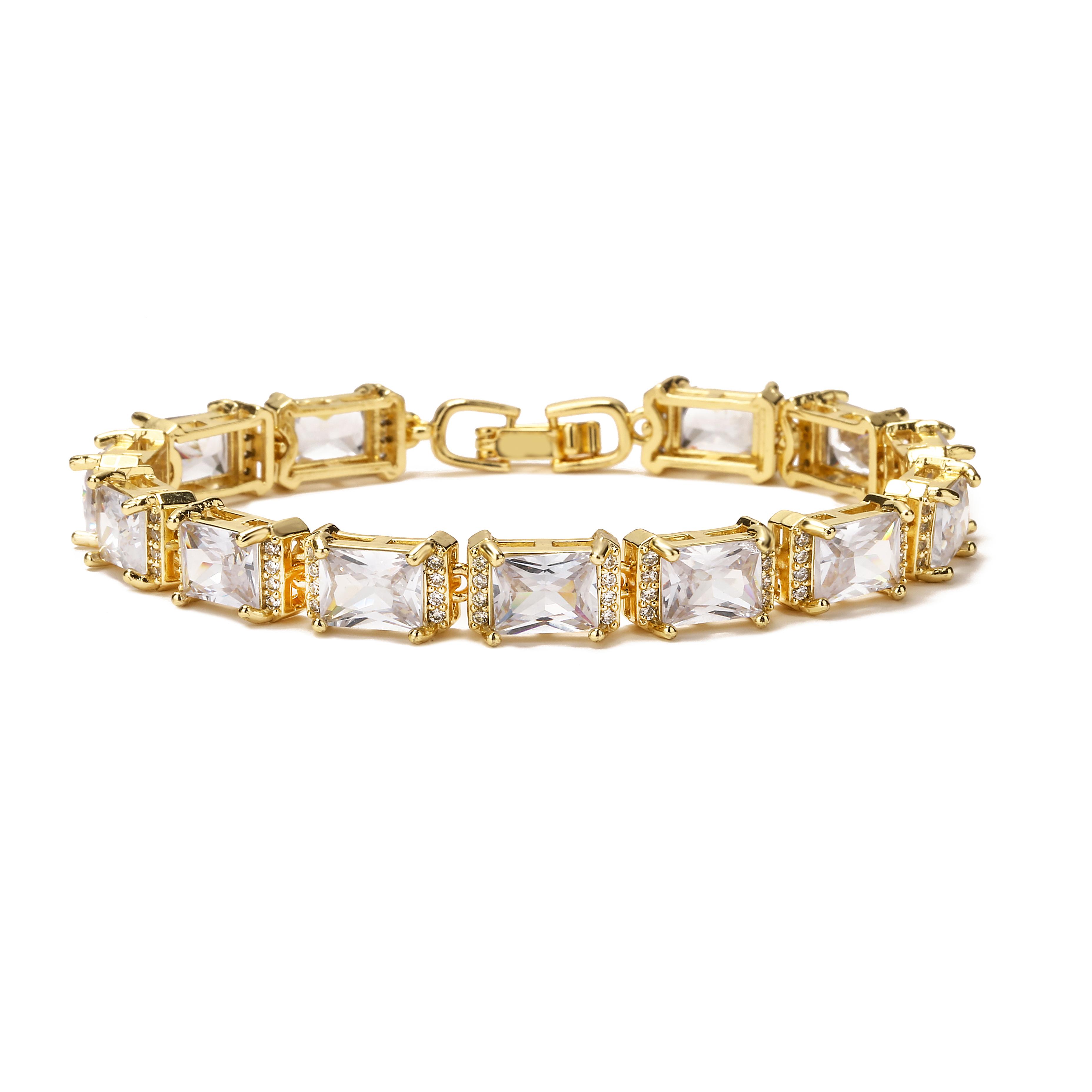 

HECHENG, Luxury Crystal Zircon Bracelets & Bangles for Women Gold Color Link Chain Ladies Gifts Accessories 18cm