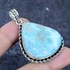Natural Larimar Gemstone Handmade 925 Sterling Silver Jewelry Pendant 2.17" m4O88