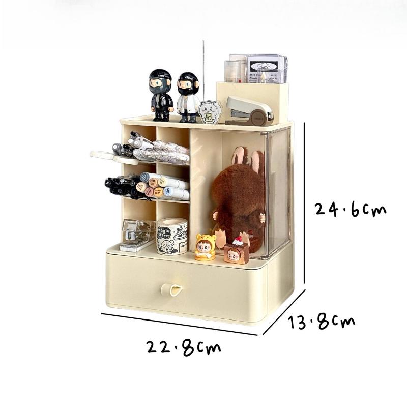 2 in 1 Desktop Stationery Organizer Storage Box Acrylic Transparent Figure Doll Display Box Single Small Ornaments Storage Rack