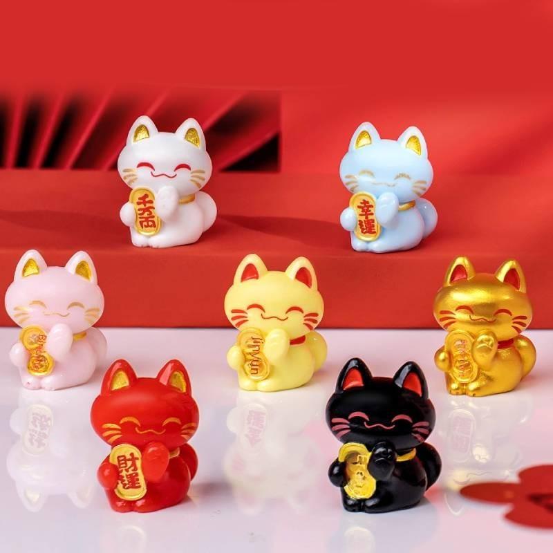 Adorable Resin Lucky Cat Figurines For Car Desktop Decor In Multiple Colors Cute Lucky Cat Resin Craft For Diy Decoration