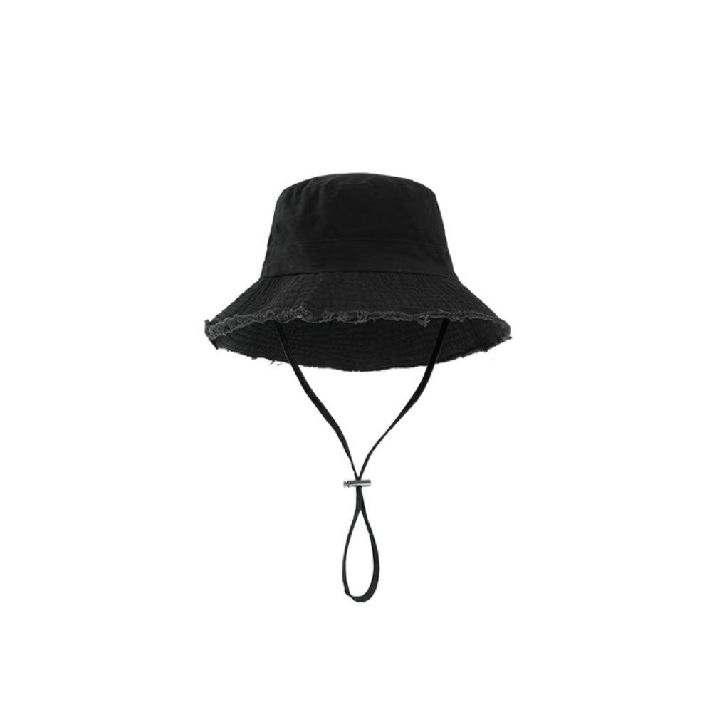 Solid Color Rough Edge Fisherman Hat Wide Brim Bucket Hat Fashion Outdoor Sun Hat  Male