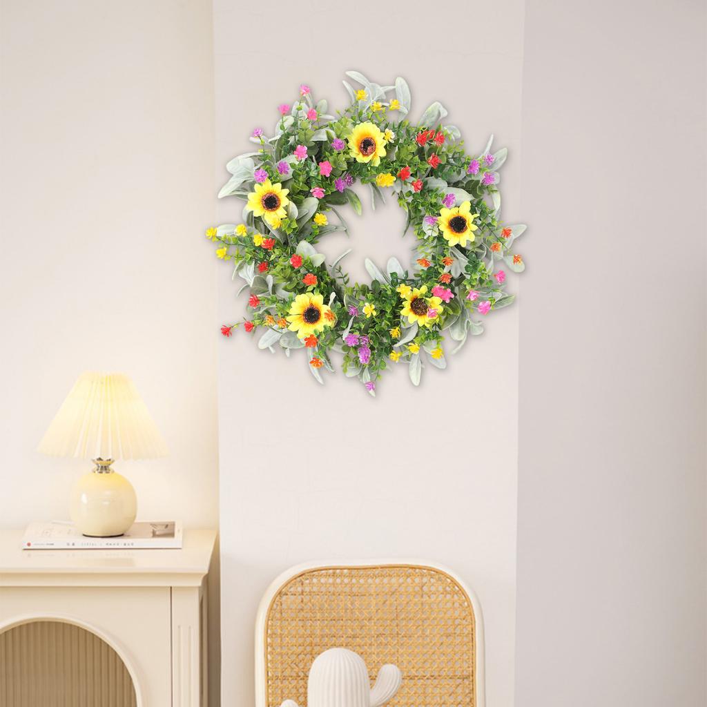 3D 45cm Spring Sunflower  Wreath Door Hanging Home Hallway Fireplace Wall Hanging