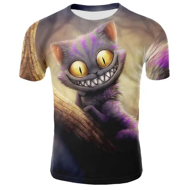 Yaz Komik Kedi 3D Baskılı Kısa Kollu Tişört Yuvarlak Yaka Tişörtler Modaya Uygun Rahat Nefes Alabilen Günlük Üst Erkek Tişörtü