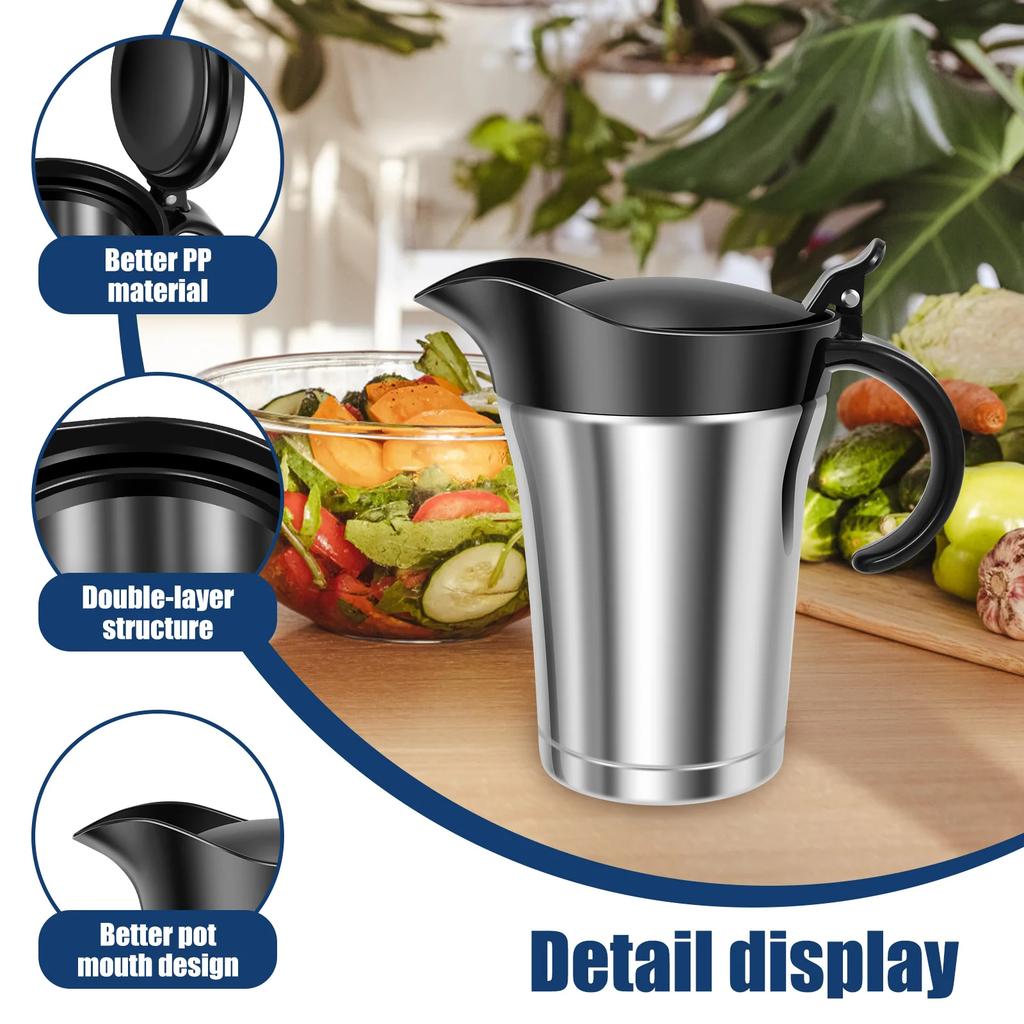Double Wall Insulated Gravy Boat, 750ml Stainless Steel Sauce Jug with Hinged Lid & Anti-Drip Spout, for Holiday Dinner Serving