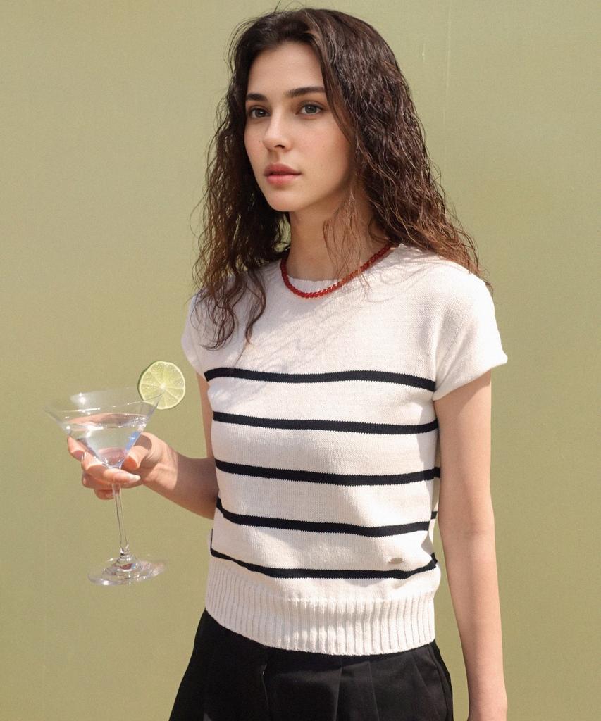 PREMIERE AMOUR Pendant Stripe Knit - White