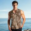 Men's Fashion Printed Sleeveless Lapel Button-Down Shirt Vest Top
