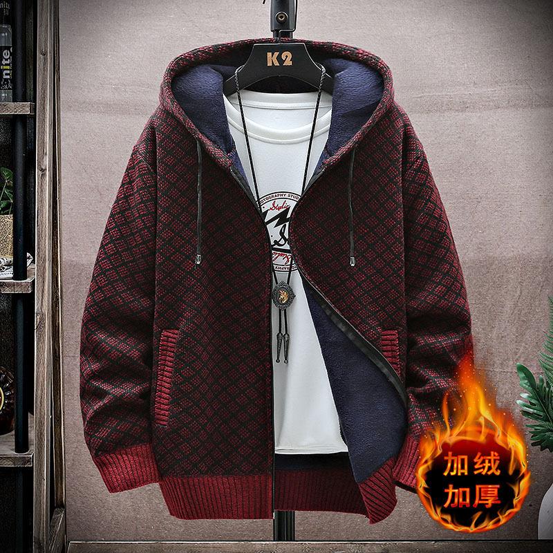 Autumn and Winter New Men's Casual Hooded Sweater Jacket Versatile Velvet Thickened