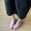 Schafslederversion~ Flaches französisches Temperament runder Kopf Ein-Wort-Schnalle Mary Jane Schuhe Damen Retro flacher Mund Ballerinas
