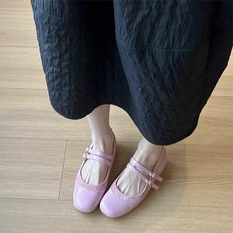 

Версия из овчины~ Туфли Мэри Джейн с плоской подошвой, круглым носком, с ремешком на одной пуговице, женские ретро балетки с мелким вырезом 40 розовый