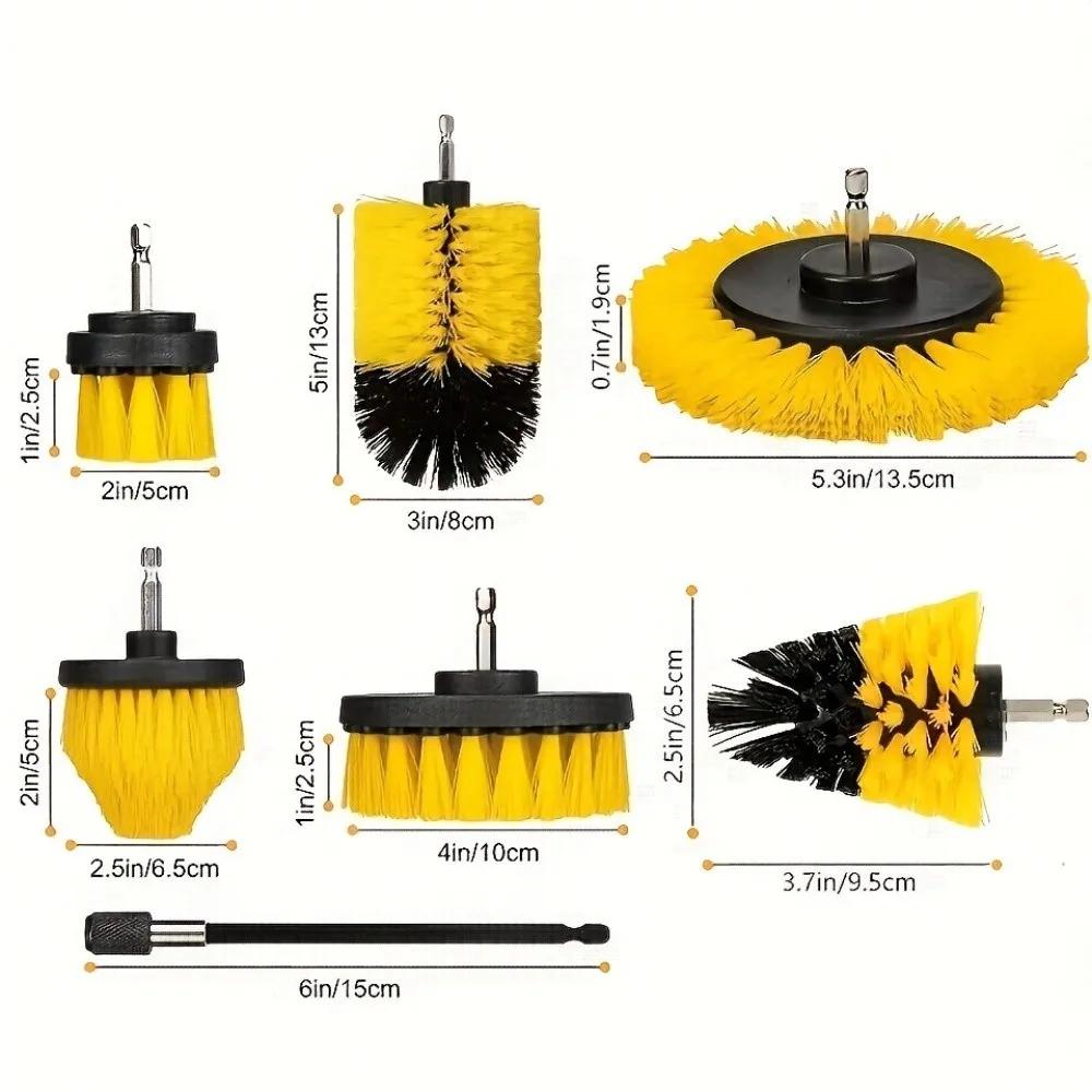 3/5/7Pcs Multi-Purpose Drill Brush Attachment Set Plastic Round Nylon Brushes Electric Scrubber Brush Extension Pole