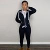 2Pcs Winter Women Tracksuit Set Fleece Lining Hooded Sweatshirt Coat with Long Sleeves Pockets Zipper Placket Elastic Waist Jogging Fall Solid Color