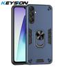 KEYSION Shockproof Armor Case for Samsung A17 5G Soft Silicone+PC Metal Ring Stand Phone Back Cover for Galaxy A17 5G