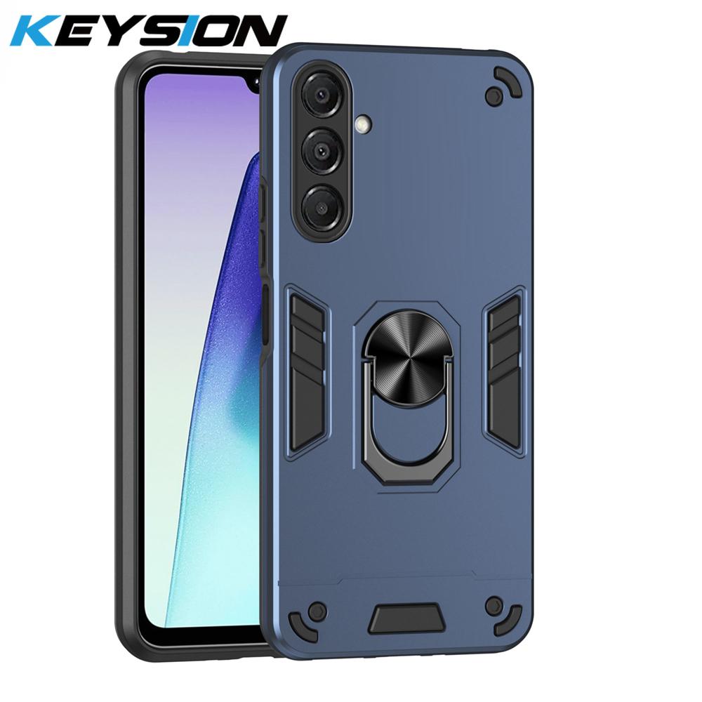 KEYSION Shockproof Armor Case for Samsung A17 5G Soft Silicone+PC Metal Ring Stand Phone Back Cover for Galaxy A17 5G
