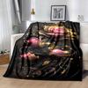 1pc Golden Rose Printing Lightweight Flannel Blanket, Comfortable and Warm Blanket, for Camping Sofa Bed and Couch Office, Gift
