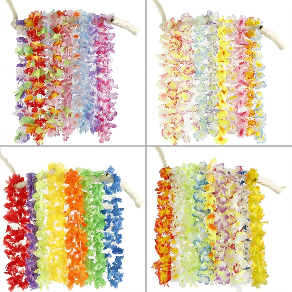 50Pcs Hawaiian Party Flower Garlands Color Garland Necklace Tropical Beach Party Decoration Props