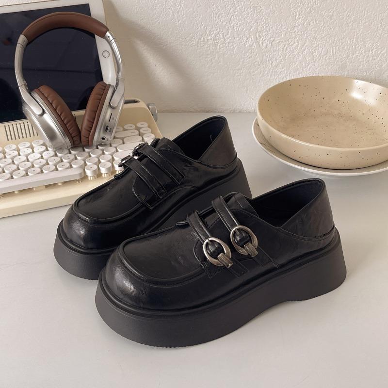 Small muffin platform women's spring new versatile round head retro British casual single shoes