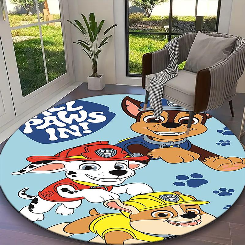 [Dogs Printed Carpet] Non-slip Office Rug, Cozy Round Carprt for Living Room Use, Soft Home Sofa Chair Mat