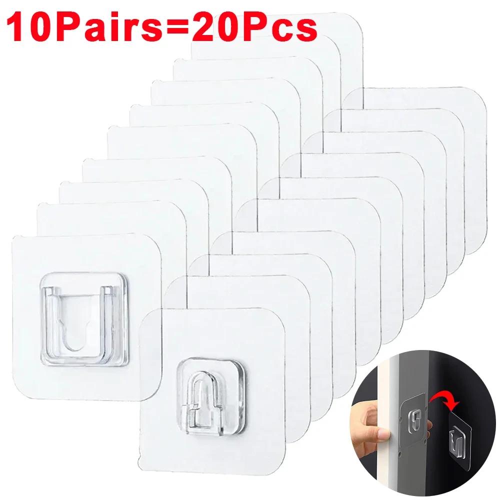 30/2 Stück Doppelseitige Klebehaken Transparent Aufbewahrungshaken für Badezimmer Küche Büro Stecker Steckdose Saugnapf Wandhalter