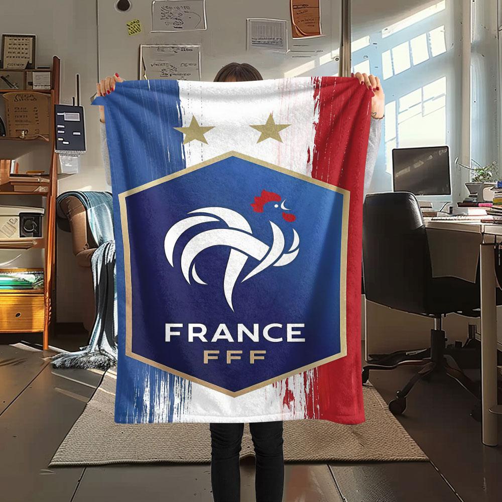 1PC France National Football Team Patterned Flannel Blanket Suitable For All Seasons for Home Decor Warmth and Comfort Gifts Holiday Present