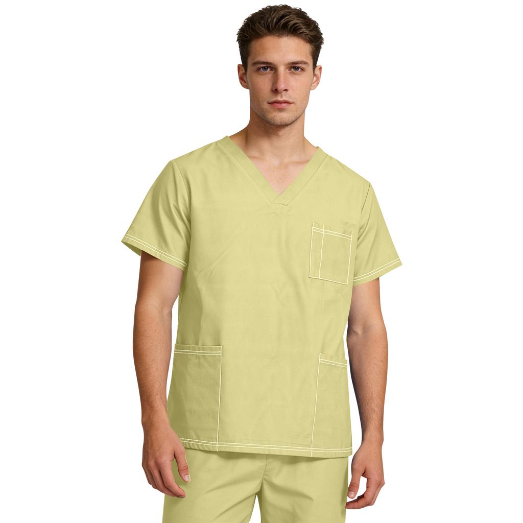 Uniforme da Assistente da Uomo a Scollo a V a Maniche Corte Lavabile a Mano