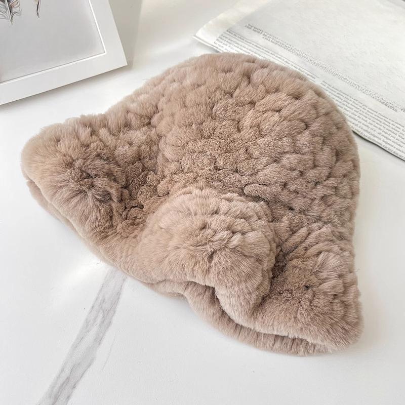 Rex Rabbit Fur Hat Autumn and Winter Versatile Middle-aged and Elderly Warm Ear Protection Top Hat Bucket Hat Show Face Little Mother Hat