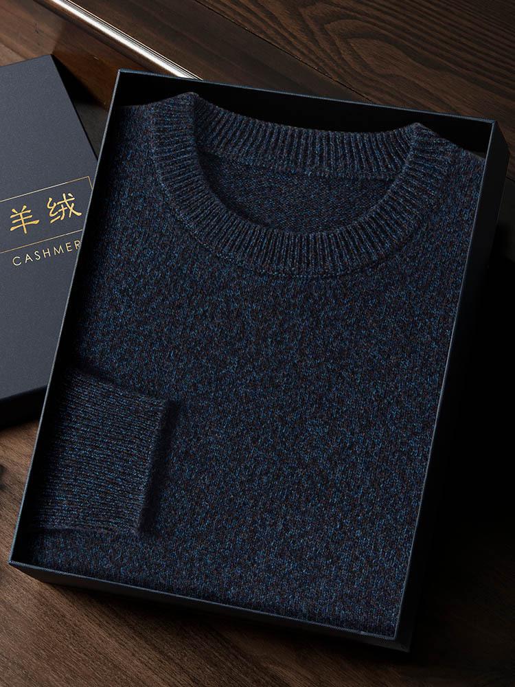 Men's Thickened Cashmere Sweater, 7-Gauge Knit, Round Neck, Plain, Autumn-Winter Base Layer.