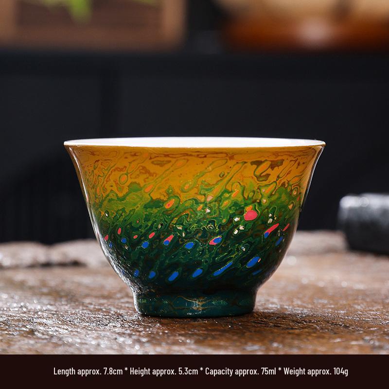 

Golden Lotus Lacquerware Tea Set - High-Grade Gift Box with Colorful Tea Cups and Ceramic Even Cups for Gongfu Tea Ceremony. 65ml